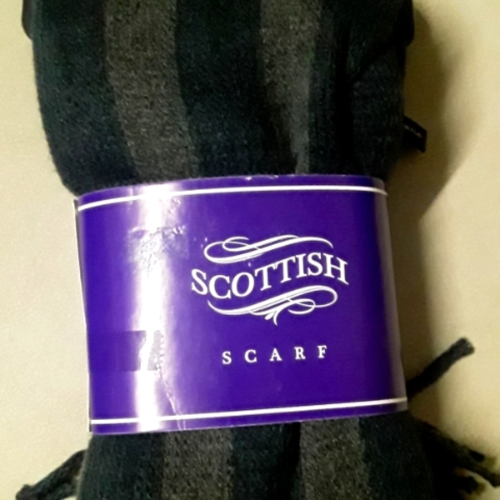 Scottish Scarf 100% Acrylic Black & Gray Striped Feels Like Wool